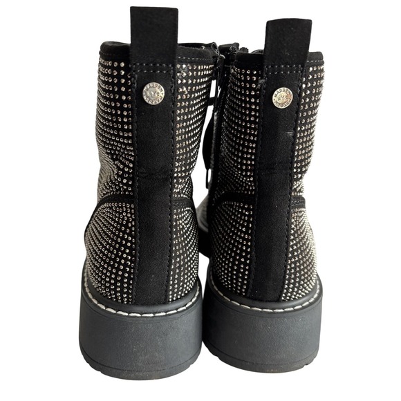 Madden NYC Sz 7 Womens Combat Boots Black Rhinestone Whimsigoth Boho Moto - Picture 3 of 10